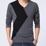 MK 2017 Spring Fashion Long Sleeve T Shirt Men New V Neck Patchwork Bottons Slim Fit Tops Tees Mens Shirts T-Shirts