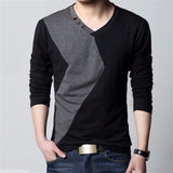 MK 2017 Spring Fashion Long Sleeve T Shirt Men New V Neck Patchwork Bottons Slim Fit Tops Tees Mens Shirts T-Shirts