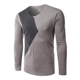 MK 2017 Spring Fashion Long Sleeve T Shirt Men New V Neck Patchwork Bottons Slim Fit Tops Tees Mens Shirts T-Shirts