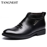 Tangnest Man's Solid Pleated  Sequined Ankle Boots Men Handmade PU Leather Shoes Men 2017 New Winter Dress Formal Flats XMP693