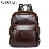 WESTAL Leather Backpack Brand Men's Travel Bags Luggage School Bag Men Bag Genuine Leather Men Backpack Fashion Man Backpacks