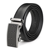 New Mens Good Quality Men First Floor Cowhide Grid Frosted Gold Alloy Adjustable Automatic Buckle Belt Pants Strap 2 Colors