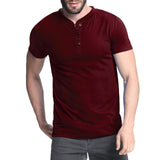 Men's Henley Shirt 2017 Summer Plian Tee Tops Short Sleeve Stylish Slim Fit Bodybuilding T-shirt Casual Top Men Male T-shirts