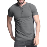 Men's Henley Shirt 2017 Summer Plian Tee Tops Short Sleeve Stylish Slim Fit Bodybuilding T-shirt Casual Top Men Male T-shirts