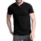 Men's Henley Shirt 2017 Summer Plian Tee Tops Short Sleeve Stylish Slim Fit Bodybuilding T-shirt Casual Top Men Male T-shirts