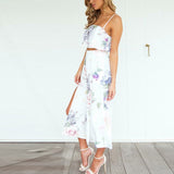 2017 Two Piece Set  Off Shoulder Summer Women  Camis&Shorts Ruffle Slipt Strap Elegant Clothes Casual Holiday Floral Top&Shorts