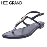 HEE GRAND T-strap Women Sandals Artificial Pearl Flat With Flip Flops Comfortable Summer Shoes XWZ3569