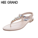 HEE GRAND Rhinestone Fashion Women Sandals 2017 Summer Shoes Elastic Band Crystal Flat With Flip Flops XWZ2031