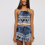Two Set Piece Summer Women Clothes Spaghetti Strap Print Tassel Crop Top Camis&Shorts Backless Casual Beach Halter Women Suits
