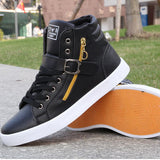 Merkmak 2017 Men Casual Shoes High-top Autumn PU Leather Ankle Shoes For Men Snow Work Zapatos Hombres Solid Zipper Men Shoes