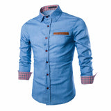 2017 High Quality Brand Shirts Men Denim Casual Shirt Long Sleeve Lapel Neck Slim Fit Formal Mens Dress Shirts Camisa Masculina
