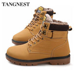Tangnest Winter Fur Men Boots Casual Lace Up Safety Work Boots Autumn Men Platform Shoes Rubber Snow Boot Man Big Size 46 XMX637