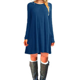 Vintage Autumn Dress Women Sexy Thin Casual O-Neck Clothing Solid Simple Long Sleeves  A-line Dress Vestidos Loose