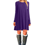 Vintage Autumn Dress Women Sexy Thin Casual O-Neck Clothing Solid Simple Long Sleeves  A-line Dress Vestidos Loose