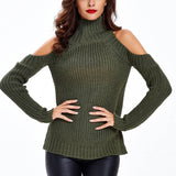 New Arrival Sexy tricot cut sleeve sweater women Winter casual oversized jumper Turtleneck off shoulder knitted pullovers