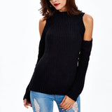 New Arrival Sexy tricot cut sleeve sweater women Winter casual oversized jumper Turtleneck off shoulder knitted pullovers