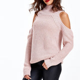 New Arrival Sexy tricot cut sleeve sweater women Winter casual oversized jumper Turtleneck off shoulder knitted pullovers
