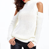 New Arrival Sexy tricot cut sleeve sweater women Winter casual oversized jumper Turtleneck off shoulder knitted pullovers