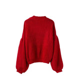 New Arrival Women loose round neck red sweater Female autumn casual sweater jumpe Winter lantern sleeve knitted sweater pullover